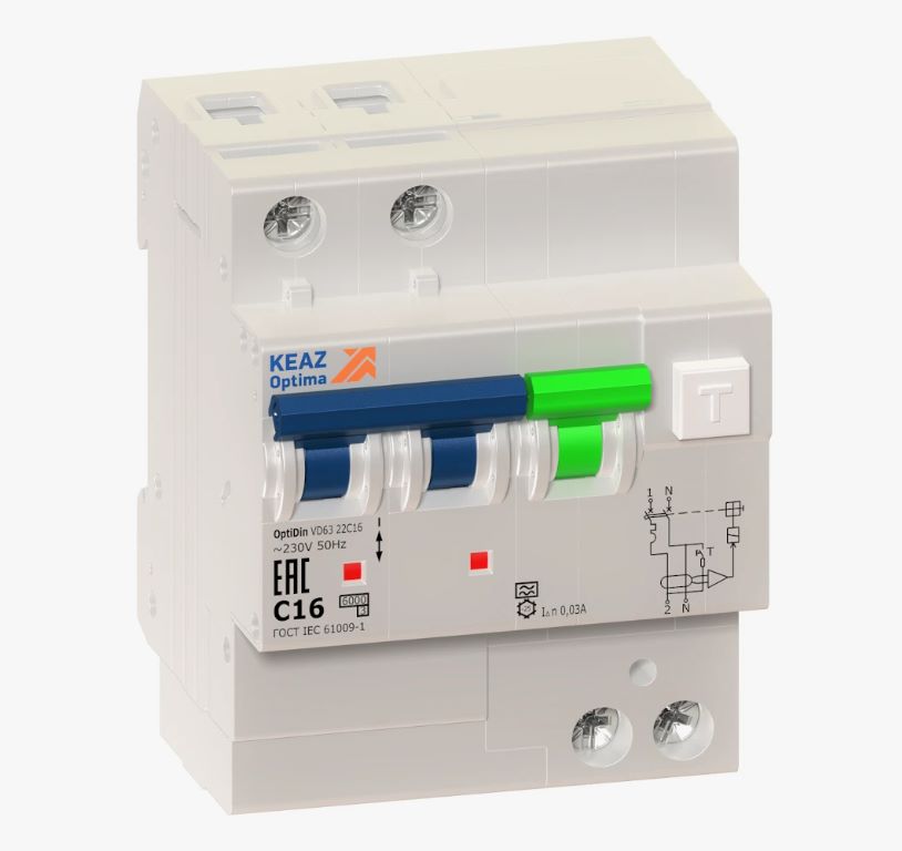 Выключатель АВДТ с защитой от сверхтоков 2П 6А 30мА A OptiDin D63-22C6