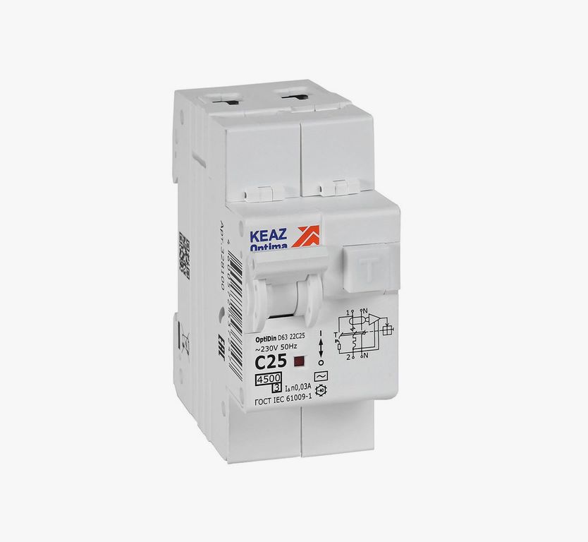 Выключатель АВДТ с защитой от сверхтоков 2П 10А 30мА AC 4,5кА OptiDin D63-22C10