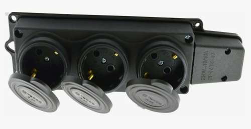 Розетка (колодка) каучук тройная 16А с заземлением IP54 черная