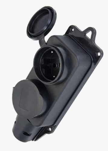 Розетка двухместная с защитными крышками каучуковая 230В 2P+PE 16A IP44